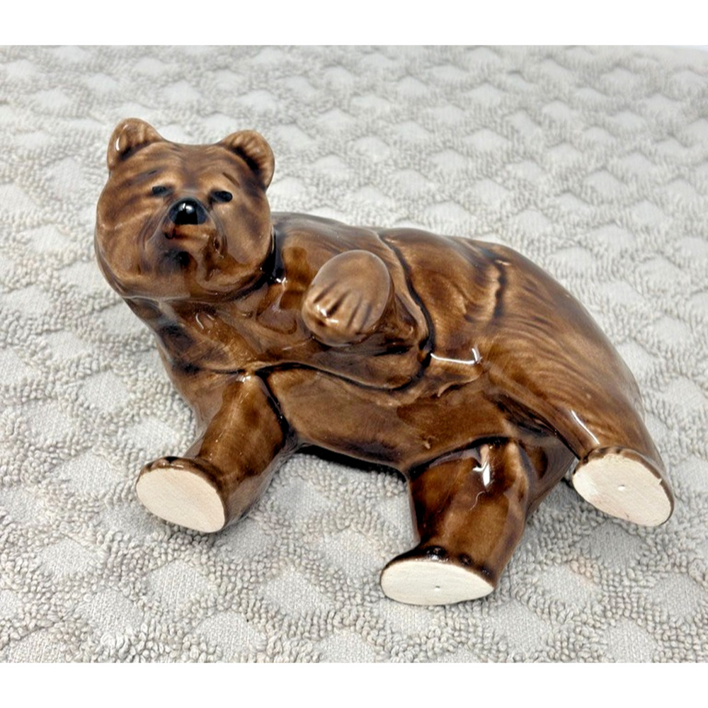 Vtg Ceramic GRIZZLY BEAR Figurine Mountain Bear‎ Glazed Brown 5" x 3.5" Mold - Picture 5 of 7